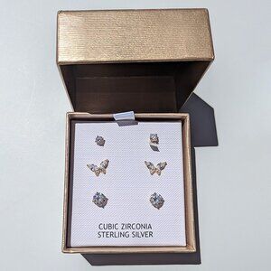 NEW Cubic Zirconia Sterling Silver Stud Earring Set From Addison Blvd